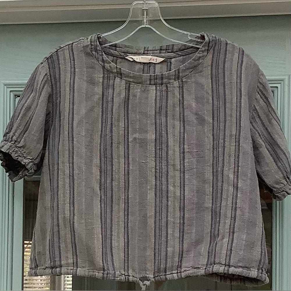 VANILLA STAR LINEN BLEND STRIPED SHORT SLEEVE TOP 🇺🇸